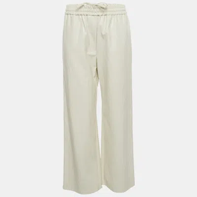 Pre-owned Weekend Max Mara Off-white Faux Leather Wide Leg Pants M