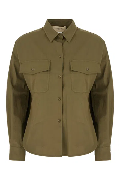Weekend Max Mara Olive Green Poplin Shirt In Kaki