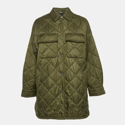 Pre-owned Weekend Max Mara Olive Green Quilted Button Front Jacket S