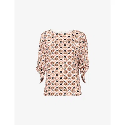 Weekend Max Mara Omens Antique Rose Flared Printed Silk Top In Pink