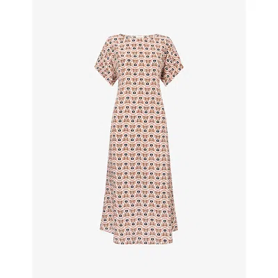 Weekend Max Mara Omens Antique Rose Printed Short-sleeve Silk Midi Dress In Multi