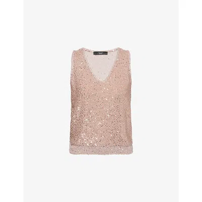 Weekend Max Mara Omens Antique Rose Sequin-knit V-neck Top In Brown