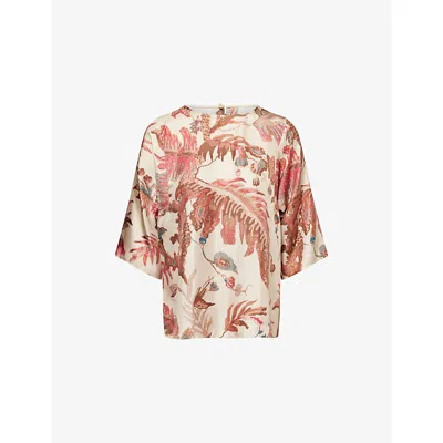 Weekend Max Mara Omens Beige Filippo Floral-print Silk Shirt