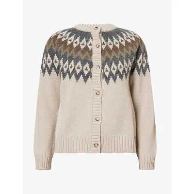 Weekend Max Mara Omens Beige Jacquard Jacquard-knit Alpaca-blend Cardigan