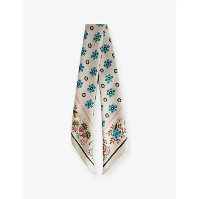 Weekend Max Mara Omens Beige Pink Floral-print Silk Scarf In Red