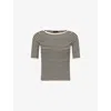 Weekend Max Mara Omens Waser Stripe-pattern Stretch-knit Top Beige In Black