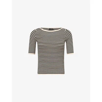Weekend Max Mara Omens Waser Stripe-pattern Stretch-knit Top Beige In Black