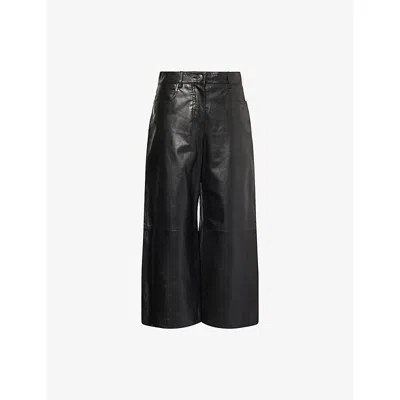 Weekend Max Mara Omens Black Blanc Wide-leg Leather Trousers