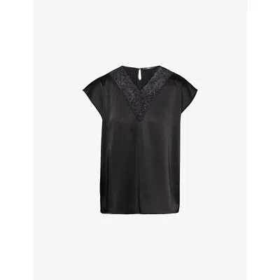 Weekend Max Mara Omens Black Fluid Lace-trim Satin Top