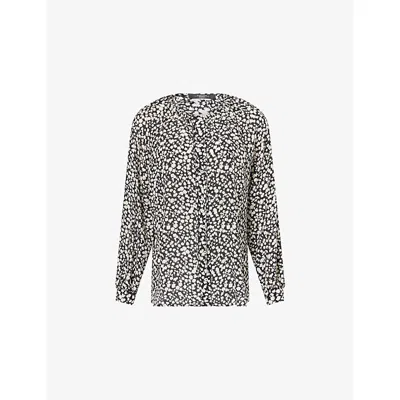 Weekend Max Mara Omens  Floral-print Adjustable-ties Silk Blouse In Gray