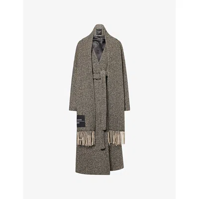 Weekend Max Mara Omens Black Zenica Chevron-print Wool-blend Coat In Gray