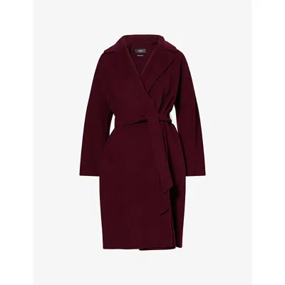 Weekend Max Mara Omens Bordeaux Galosce Notch-lapels Wool-blend Coat In Red