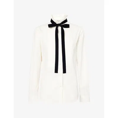 Weekend Max Mara Omens Bow Neck-tie Cotton Shirt Optical White
