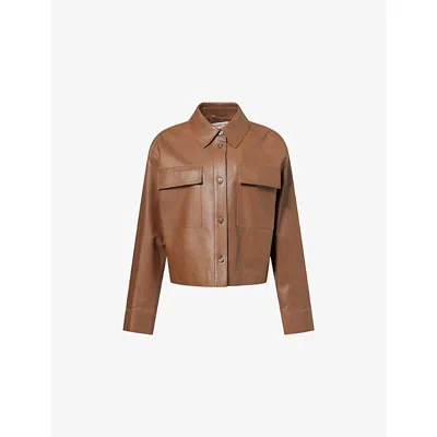 Weekend Max Mara Omens Brown Boxy-fit Leather Jacket
