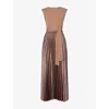 Weekend Max Mara Omens Brown Sleeveless Pleated Jersey And Satin Midi Dress In Brown