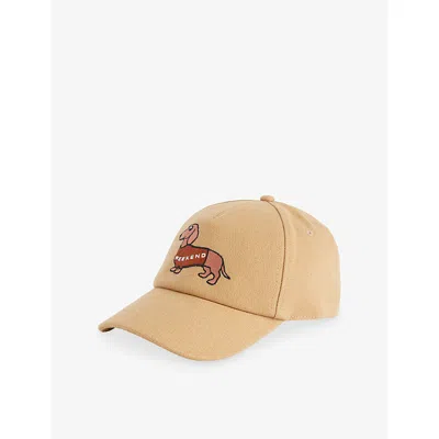Weekend Max Mara Omens Camel Dog-embroidery Cotton Baseball Cap In Brown