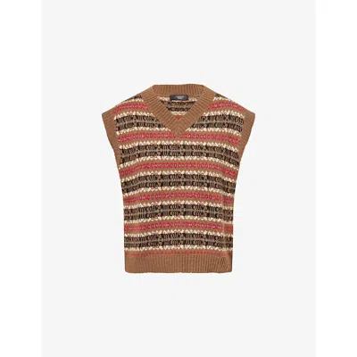 Weekend Max Mara Omens Camel Fleres Intarsia Knit Vest In Brown