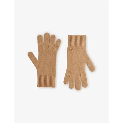 Weekend Max Mara Omens Camel Lea Brand-patch Cashmere Gloves In Brown
