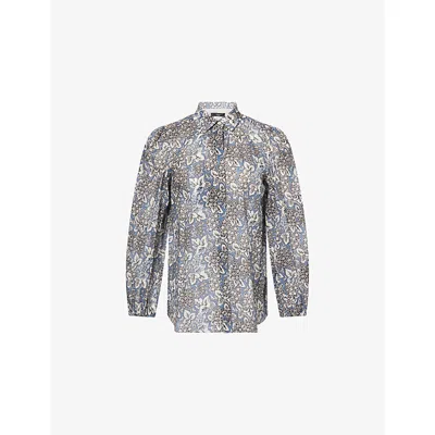 Weekend Max Mara Omens Cherry Graphic Floral-print Regular-fit Cotton Shirt In Gray