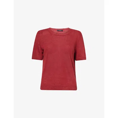 Weekend Max Mara Omens Cherry Round-neck Short-sleeve Knitted Linen Top In Red