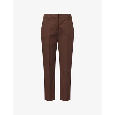 Weekend Max Mara Omens  Cropped Cigarette Slim-fit Cotton Trousers In Brown
