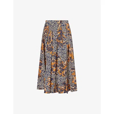 Weekend Max Mara Floral-print Midi Cotton Skirt In Blue