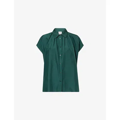 Weekend Max Mara Omens Crine Short-sleeve Silk Shirt Dark Green
