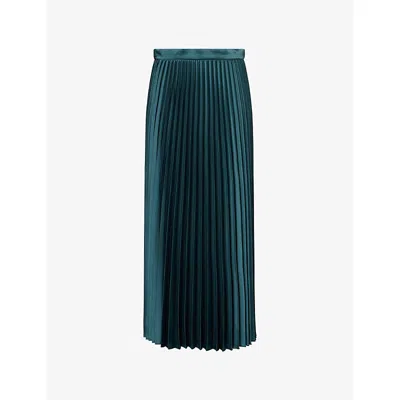Weekend Max Mara Omens Dark Green Nicchia Pleated Satin Midi Skirt