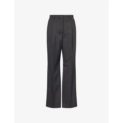 Weekend Max Mara Omens Dark Grey Pinstripe Pleated Wool Trousers In Gray