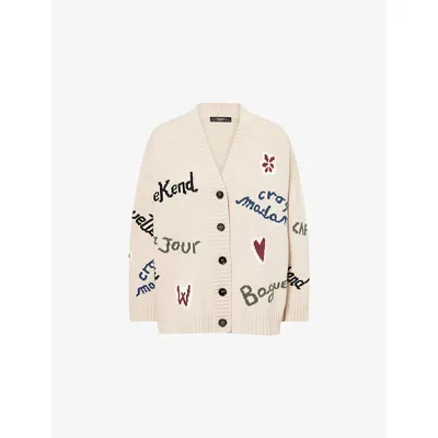 Weekend Max Mara Omens Ecru Belgio Intarsia Wool Cardigan In Sand