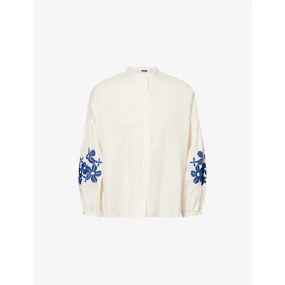 Weekend Max Mara Omens  Floral-embroidery Linen Shirt In White