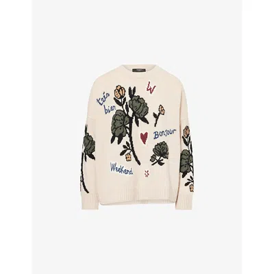WEEKEND MAX MARA OMENS ECRU PAVIDI INTARSIA WOOL JUMPER
