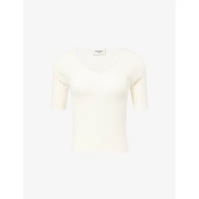 Weekend Max Mara Omens Ecru Rib-knit V-neck Rib-knit V-top In Nude