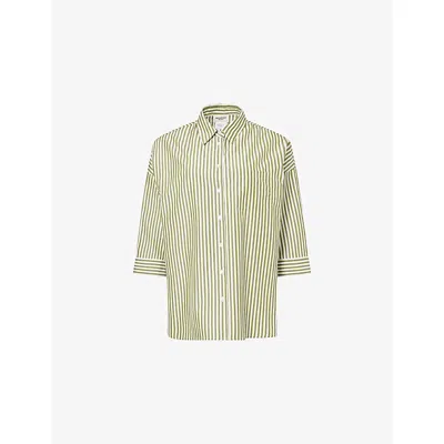 Weekend Max Mara Omens Green Fine Stripe Striped Long-sleeve Cotton Shirt