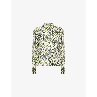 Weekend Max Mara Omens  Floral-print Long-sleeve Silk-twill Shirt In Green