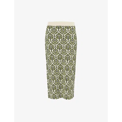 Weekend Max Mara Omens  Lena Floral-print Knitted Midi Skirt In Green