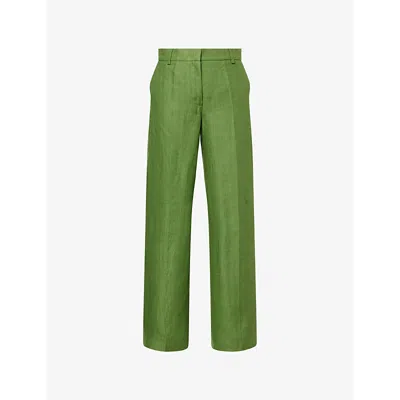 Weekend Max Mara Omens Green Malizia High-rise Linen Trousers