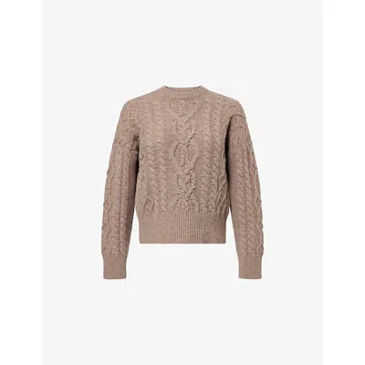 Weekend Max Mara Omens Round-neck Cable-knit Wool Jumper Hazelnut Brown
