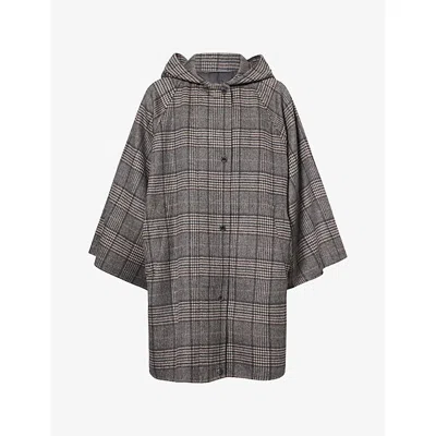 Weekend Max Mara Omens Hooded Graphic-pattern Wool Coat Dark Grey