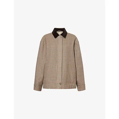 Weekend Max Mara Omens Houndstooth Wool Short Coat Brown