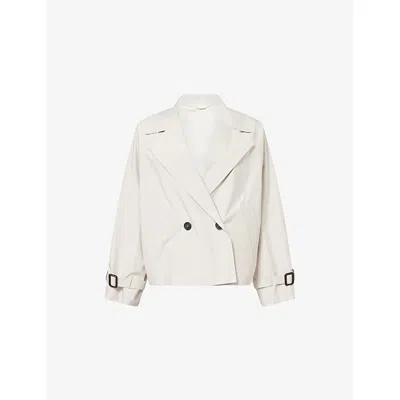 Weekend Max Mara Omens Ivory Bicolour Double-breasted Woven Trench Coat In White