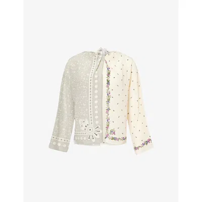 Weekend Max Mara Omens Caraffa Printed Silk Top Ivory In Beige