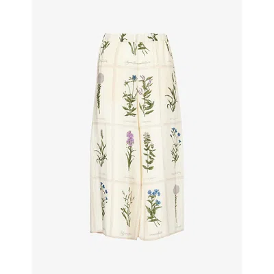 Weekend Max Mara Omens Ivory Lory Flower-print Wide-leg High-rise Silk Trouser