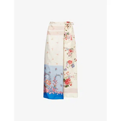 Weekend Max Mara Omens Peggi Floral-print Silk Midi Skirt Ivory In Beige