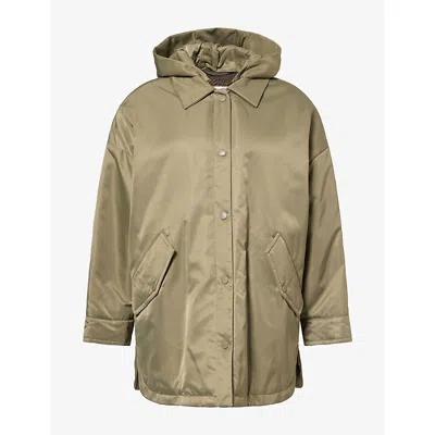 Weekend Max Mara Omens Kaki Detachable-hood Flap-pocket Shell Jacket In Green