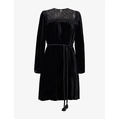 Weekend Max Mara Omens Lace-trim Velvet Mini Dress Black