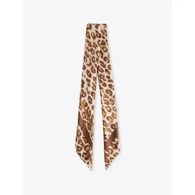 Weekend Max Mara Omens Leopardo Leopard-print Skinny Silk Scarf In Brown