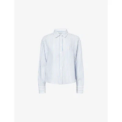 Weekend Max Mara Omens Light Blue Big Striped Long-sleeve Linen Shirt In Multi