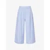 Weekend Max Mara Omens Fleur Striped Cotton-poplin Trousers Light Blue In Blue