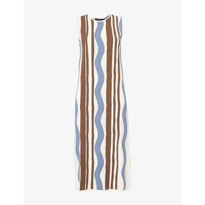 Weekend Max Mara Omens Light Blue Lacca Striped Knitted Midi Dress